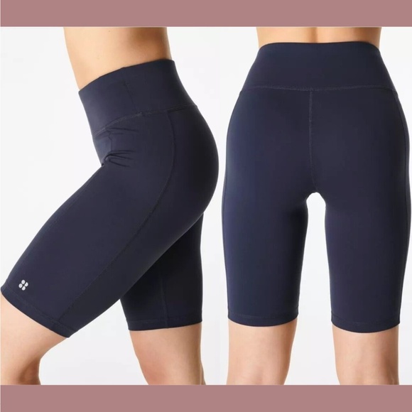 NWT $74 SWEATY‎ BETTY[ XS ] All Day 10" Biker Shorts in Navy Blue